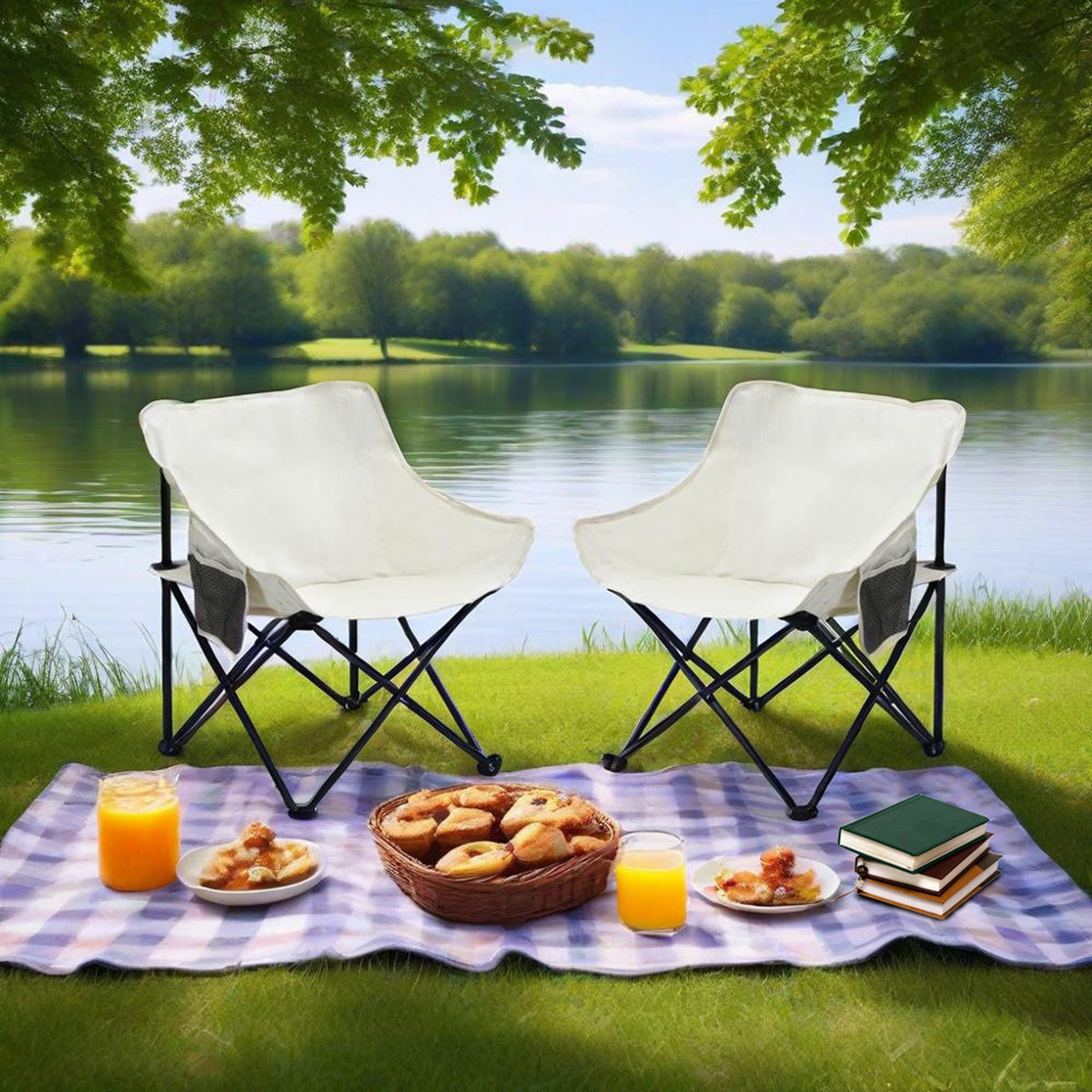 Portable Folding Camping Chairs With Carry Bag (Set of 2)