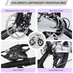 FKZNPJ 20 Inch Kids Mountain Bike, 7-Speed Youth Bicycle