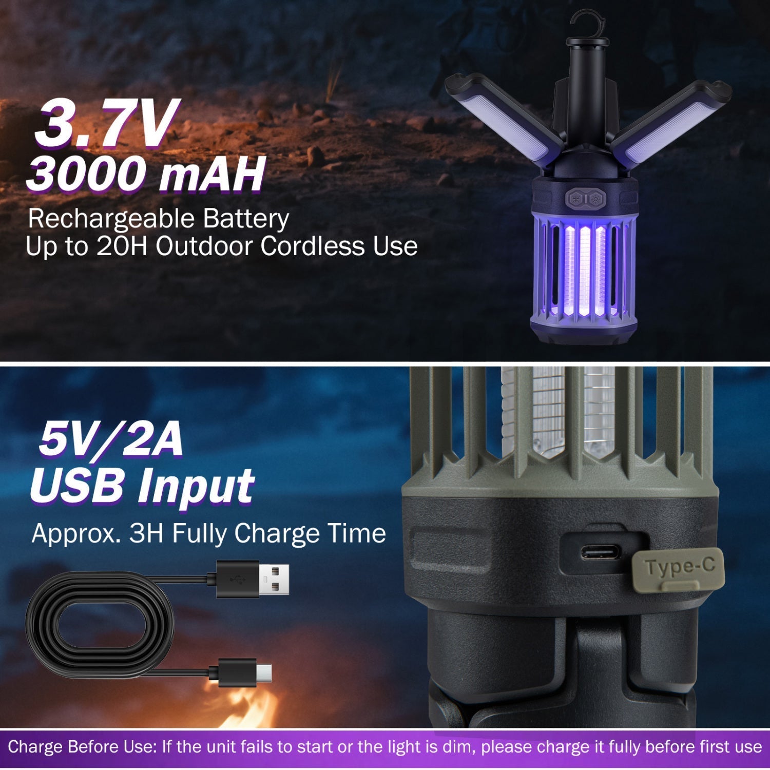 Outdoor Bug Zapper with Foldable Camping Lantern USB