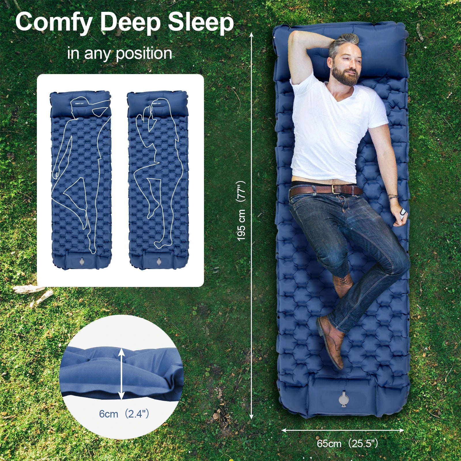 Waterproof Ultralight Air Mattress Mat with Pillow Insulated Air Mat Outdoor Inflatable Sleeping Pad Lightweight TPU