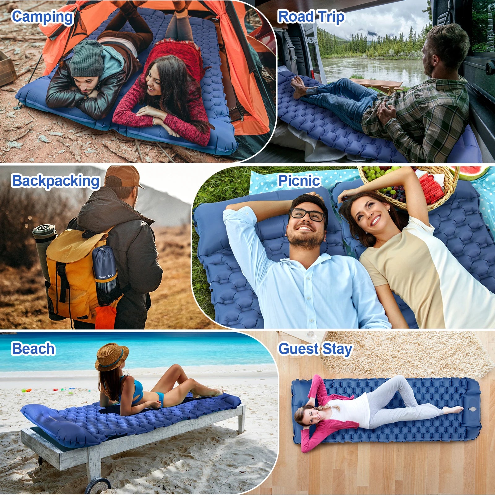 Waterproof Ultralight Air Mattress Mat with Pillow Insulated Air Mat Outdoor Inflatable Sleeping Pad Lightweight TPU