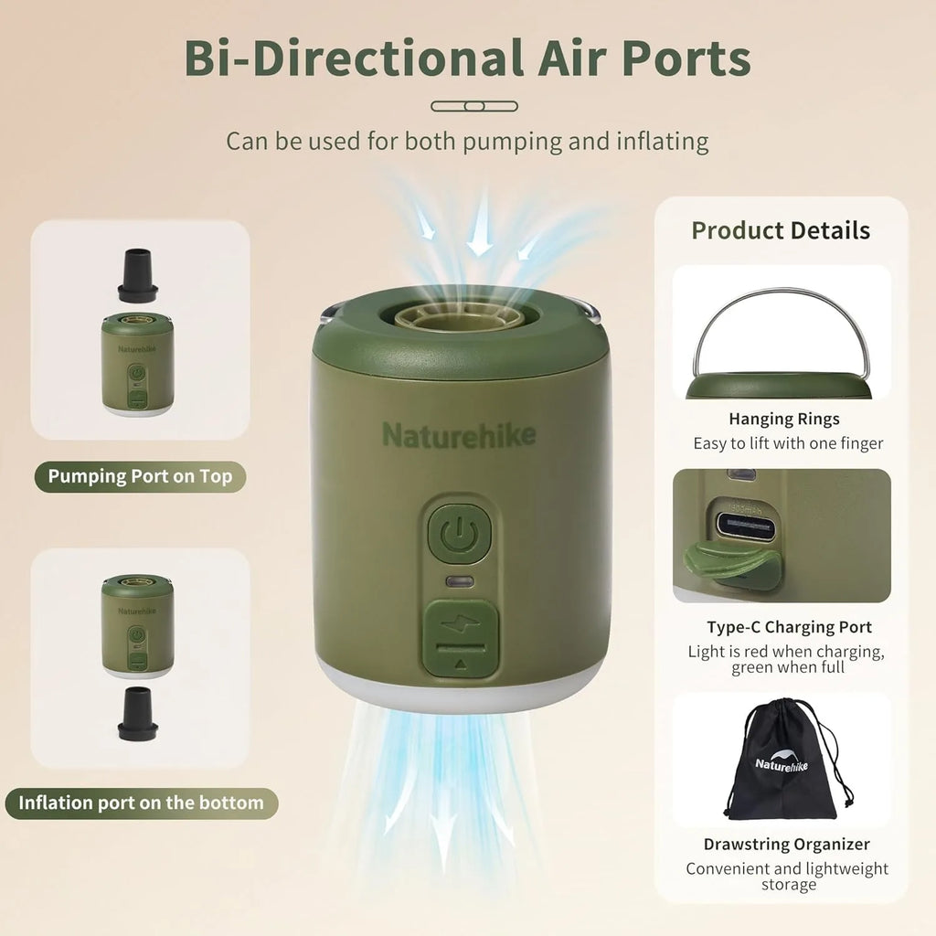 Naturehike Multi-function Air Pump Outdoor Mini Portable Fast Charge Air Pump For Inflatable Mat Travel Camping Pump