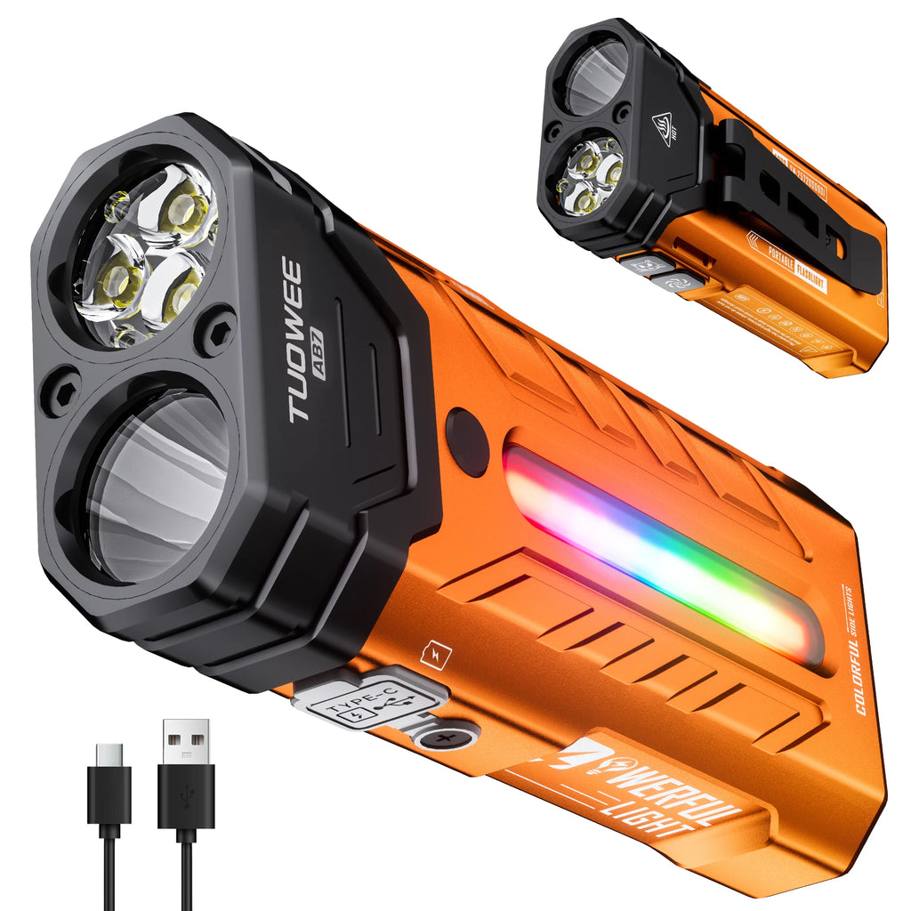 5000LM Rechargeable Magnetic LED Flashlight, 55 Modes, RGB Ambient Light, Spotlight & Floodlight, for Camping Hiking Emergency Use Gift Pack Version