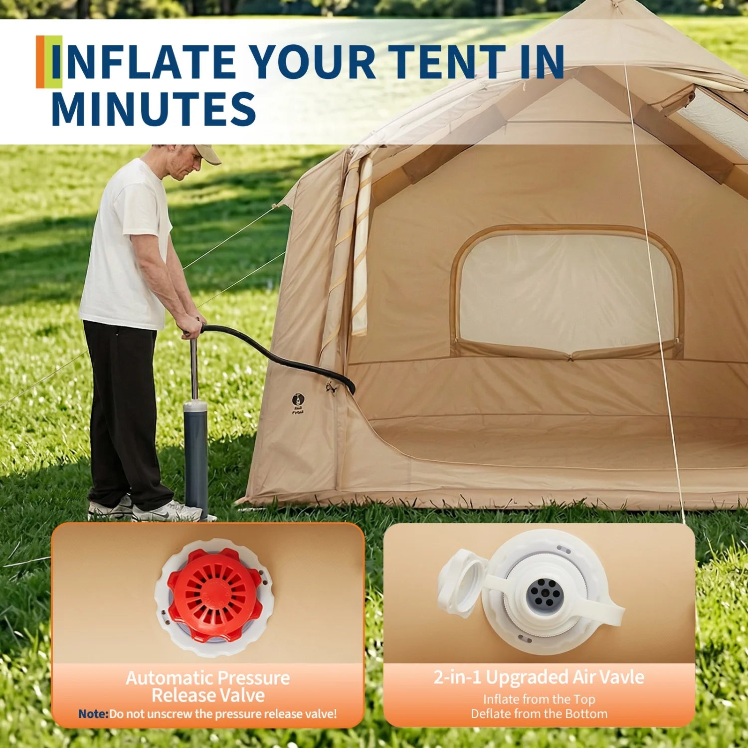 Large Inflatable Camping Tent for 4-6 Adults