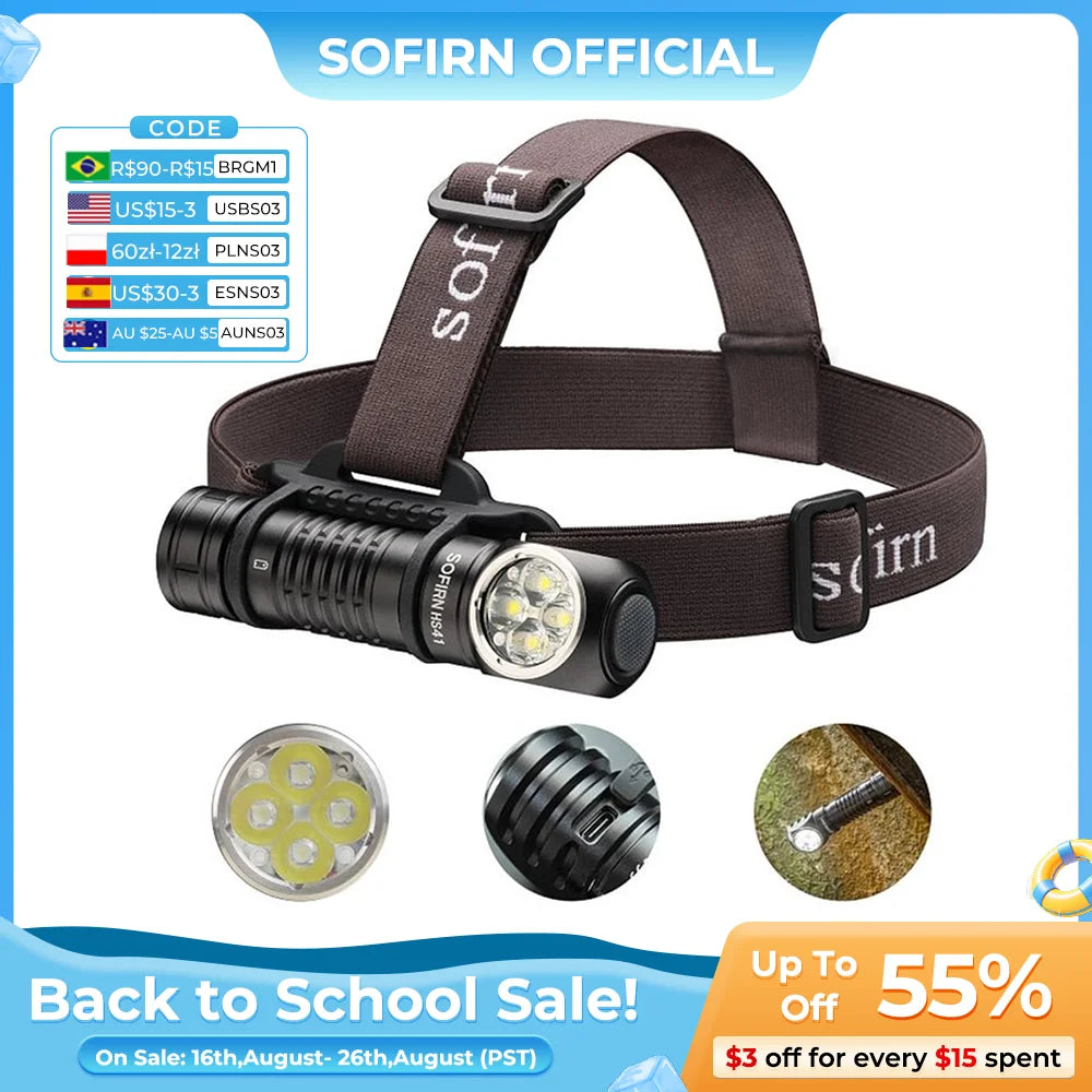 SOFIRN HS41 Headlamp 4000lm 21700 USB C Rechargeable with SST20 LED Torch Indicator with Magnetic Tail Flashlight