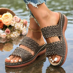 Vinatge Hollow Out Platform Sandals Women Lightweight Plus Size Wedges Sandles Woman Comfortable Thick Sole Casual Sandalias 43