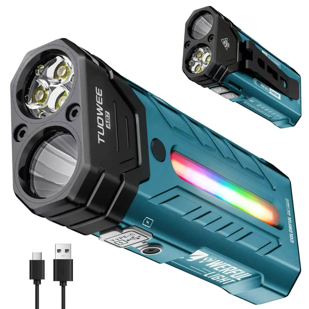 5000LM Rechargeable Magnetic LED Flashlight, 55 Modes, RGB Ambient Light, Spotlight & Floodlight, for Camping Hiking Emergency Use Gift Pack Version
