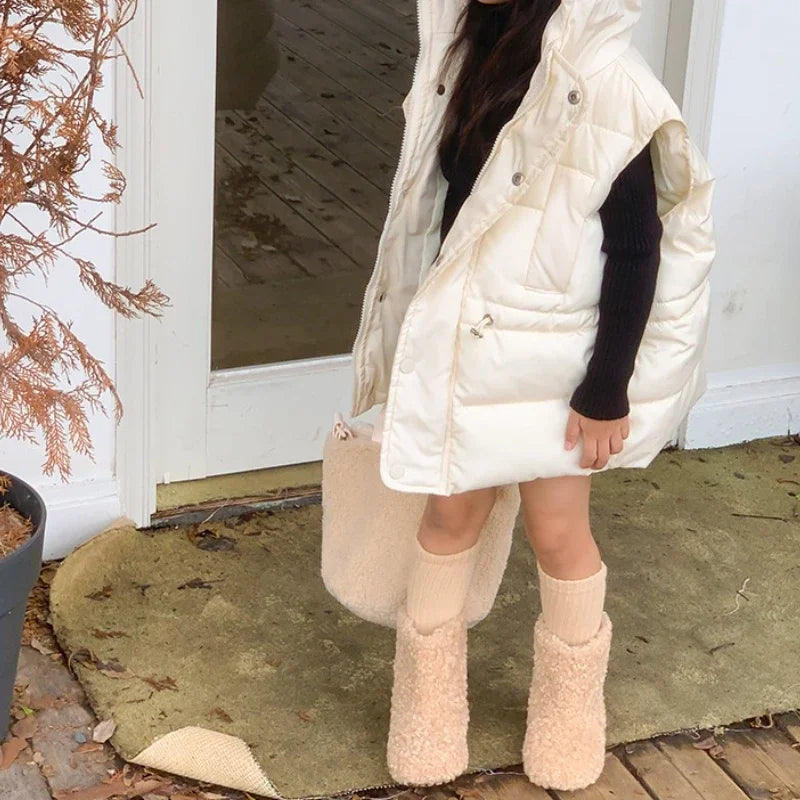 Winter Kids Thermal Boots Warm Girls Furry Hairy Ankle Boots Simple Fashion Children's Outdoor Snow Boots Non-slip Versatile