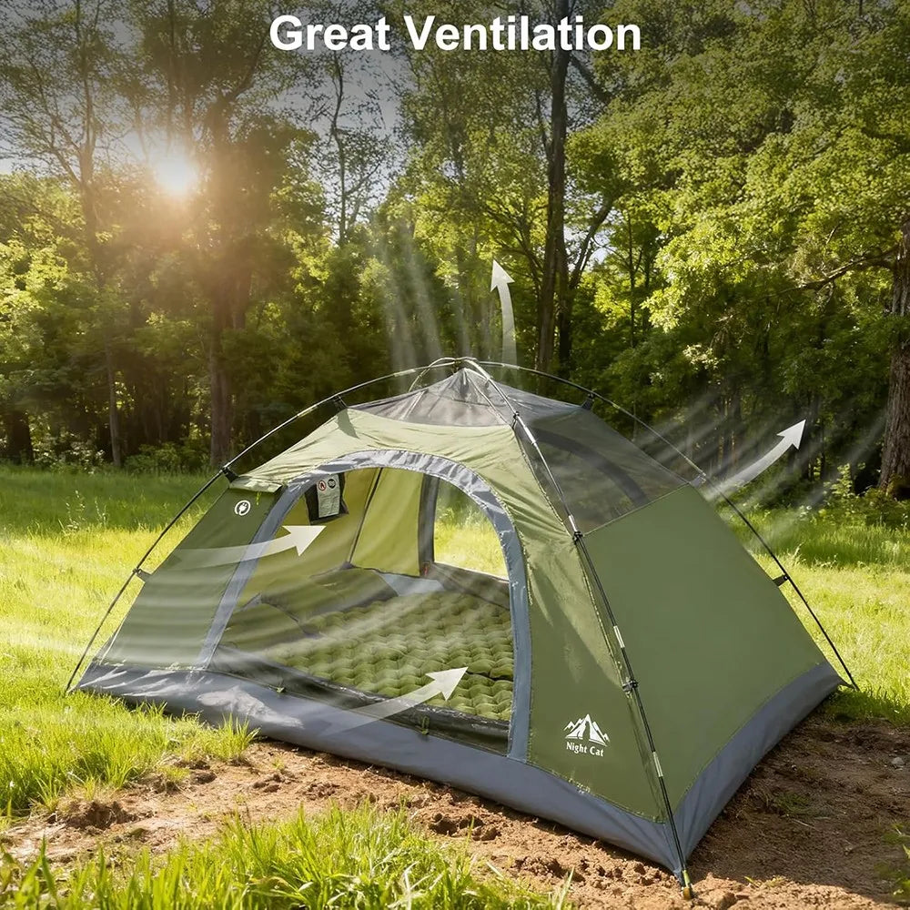 Night Cat Camping Tents 1 2 3 4 Persons with Unique Rainfly Backpacking Tent Easy Clip Setup Double Layers 2 Doors Waterproof Lightweight