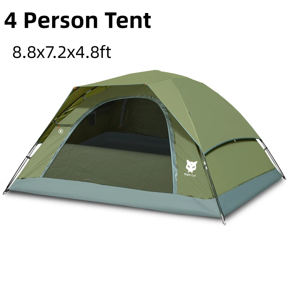 Night Cat Camping Tents 1 2 3 4 Persons with Unique Rainfly Backpacking Tent Easy Clip Setup Double Layers 2 Doors Waterproof Lightweight