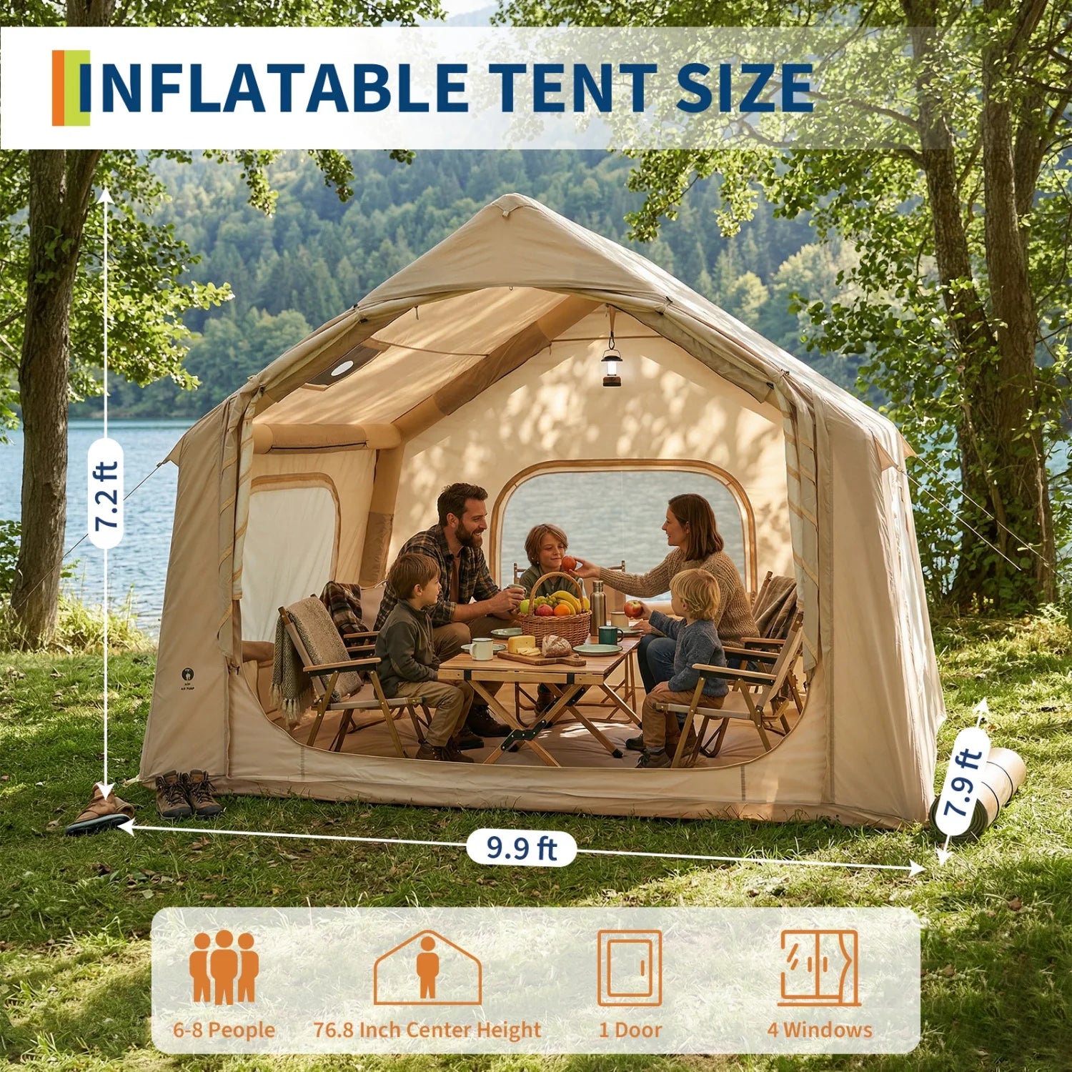 Large Inflatable Camping Tent for 4-6 Adults