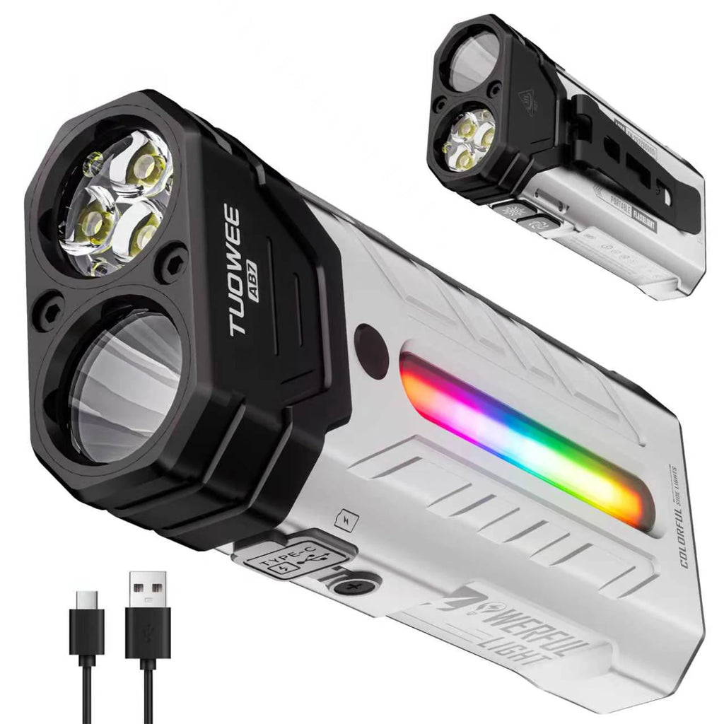 5000LM Rechargeable Magnetic LED Flashlight, 55 Modes, RGB Ambient Light, Spotlight & Floodlight, for Camping Hiking Emergency Use Gift Pack Version