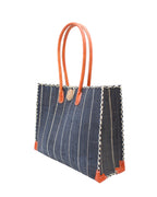 Zafran Pinstripes Raffia Straw Beach Bag - 3 Sizes