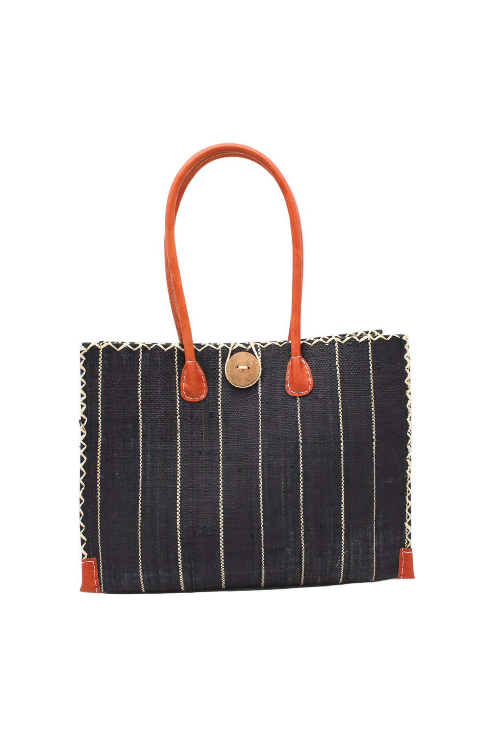 Zafran Pinstripes Raffia Straw Beach Bag - 3 Sizes