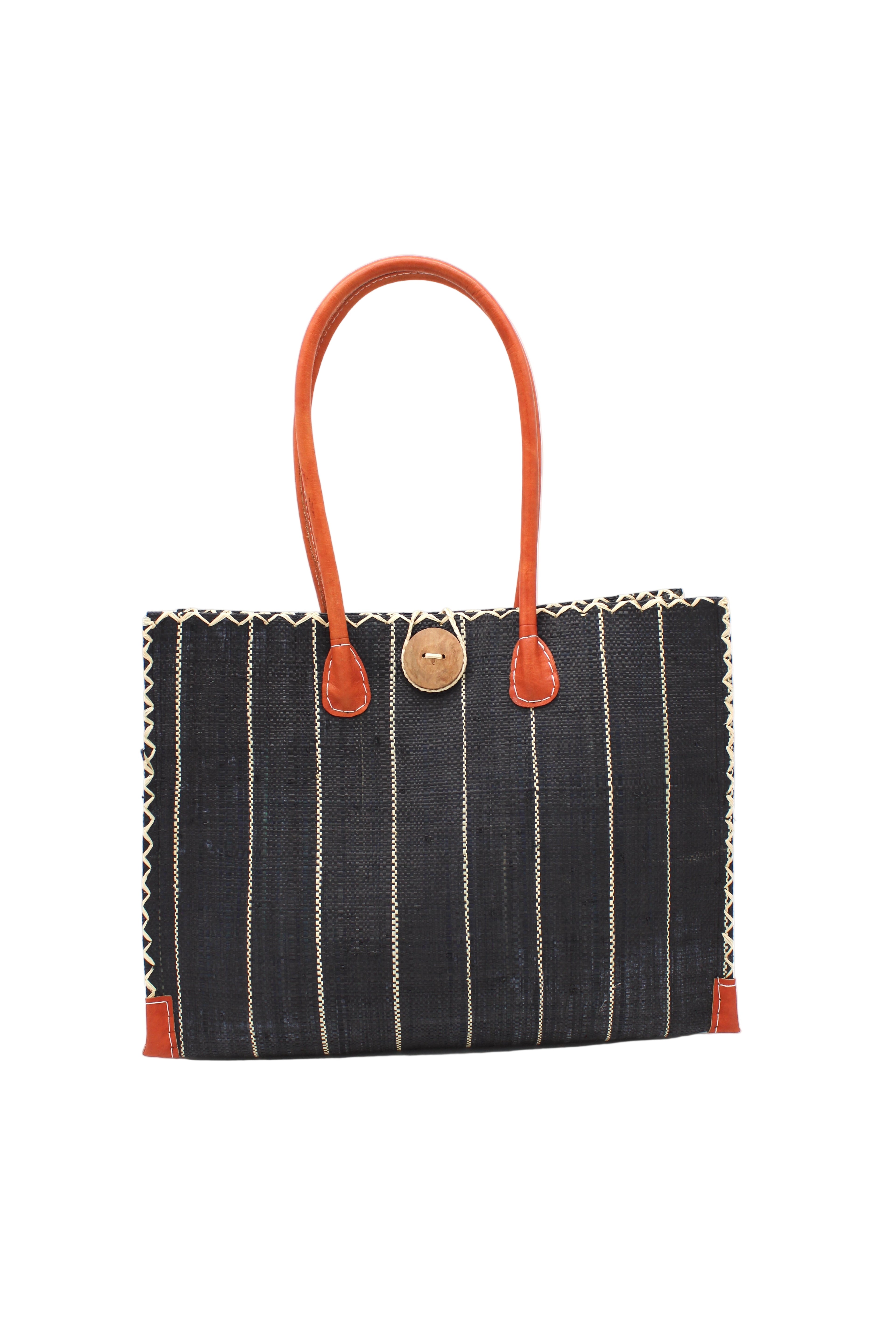 Zafran Pinstripes Raffia Straw Beach Bag - 3 Sizes
