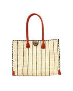 Zafran Pinstripes Raffia Straw Beach Bag - 3 Sizes