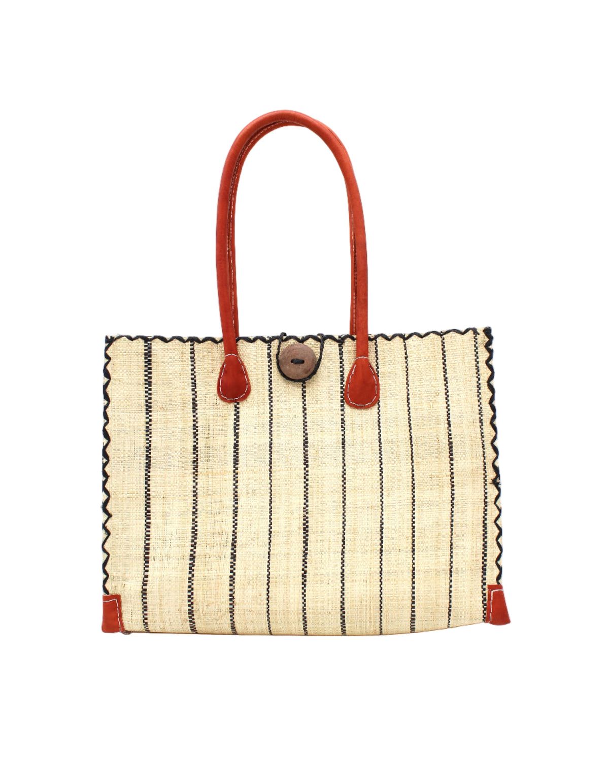 Zafran Pinstripes Raffia Straw Beach Bag - 3 Sizes