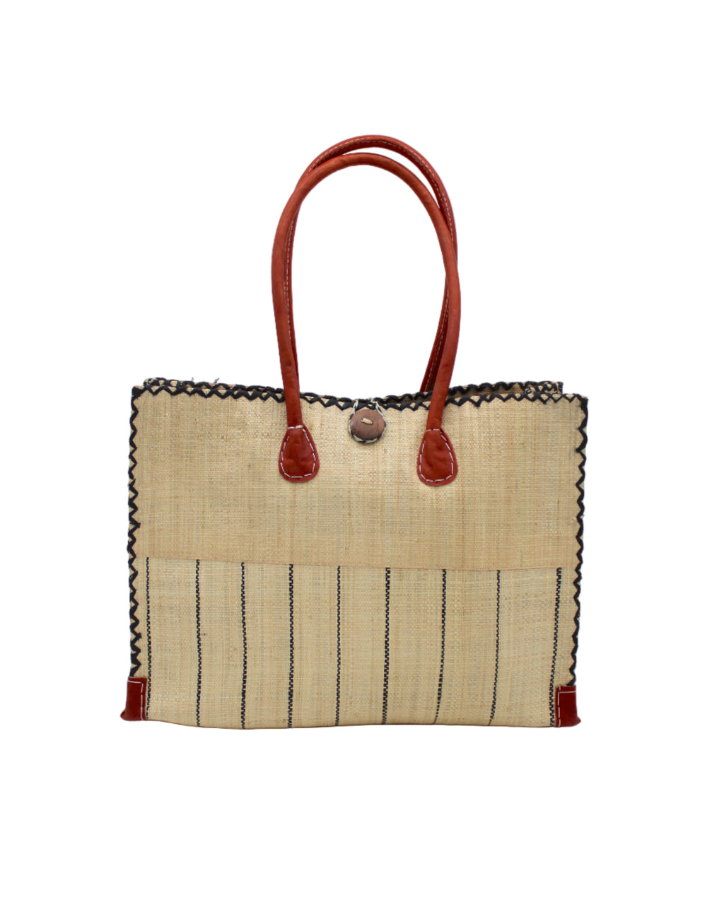 Zafran Pinstripes Raffia Straw Beach Bag - 3 Sizes