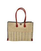 Zafran Pinstripes Raffia Straw Beach Bag - 3 Sizes