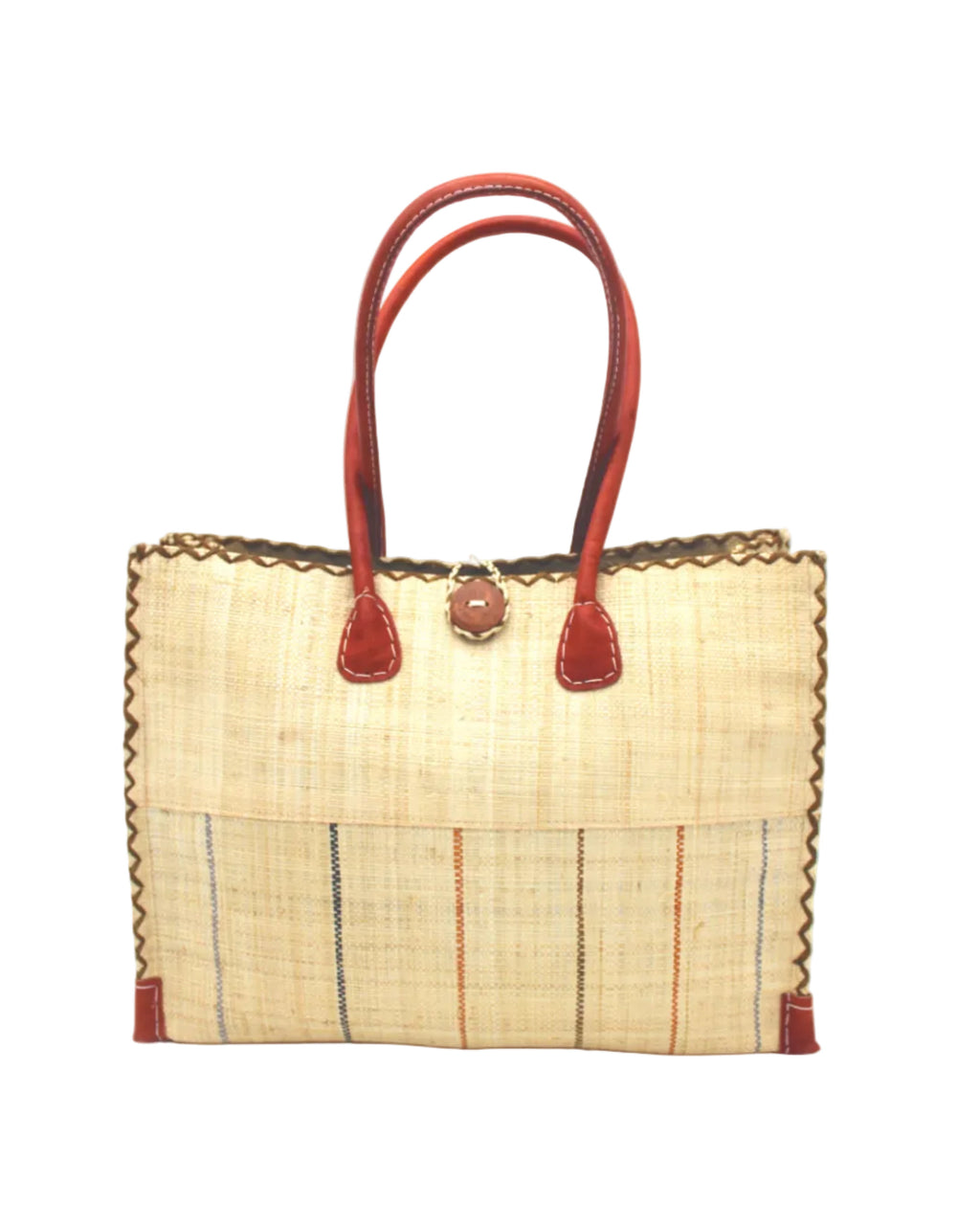 Zafran Pinstripes Raffia Straw Beach Bag - 3 Sizes