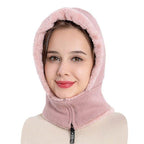 Winter Women 3 in 1 Knitted Ski Hat With Scarf Neck Warmer Fleece Lined Hood Face Mask Adult Balaclava For Outdoor Sports Balaclava Wind-Resistant Winter Face Mask Fleece Ski Mask for Men and Women Warm Face Cover Hat Cap Scarf