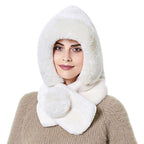 Winter Women 3 in 1 Knitted Ski Hat With Scarf Neck Warmer Fleece Lined Hood Face Mask Adult Balaclava For Outdoor Sports Balaclava Wind-Resistant Winter Face Mask Fleece Ski Mask for Men and Women Warm Face Cover Hat Cap Scarf
